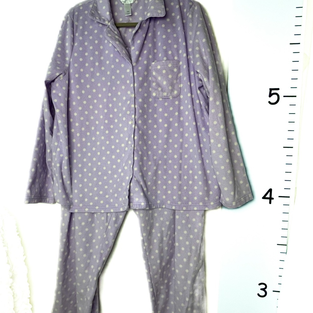 Adonna Purple with White Dots 2PC Fleece Pajama Set Women's XXL‎